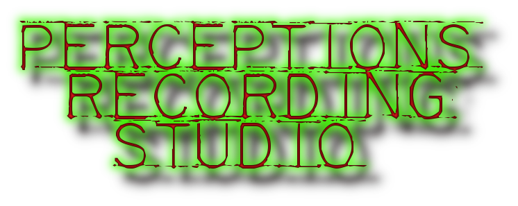 neon green logo for perceptions recording studio